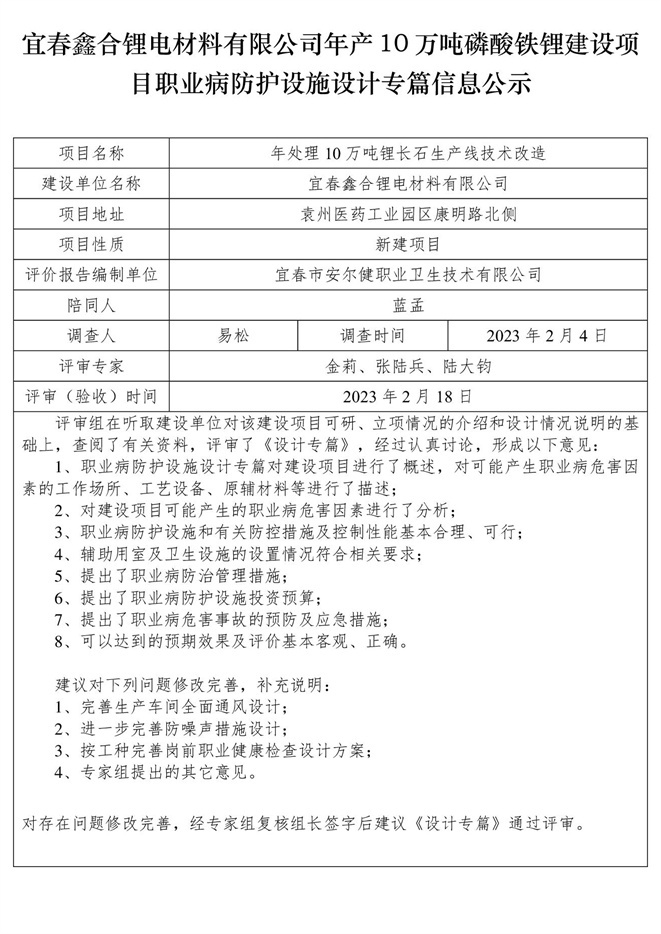 1676885826971482.jpg 宜春鑫合鋰電材料有限公司年產(chǎn)10萬噸磷酸鐵鋰建設(shè)項(xiàng)目職業(yè)病防護(hù)設(shè)施設(shè)計(jì)專篇信息公示.jpg